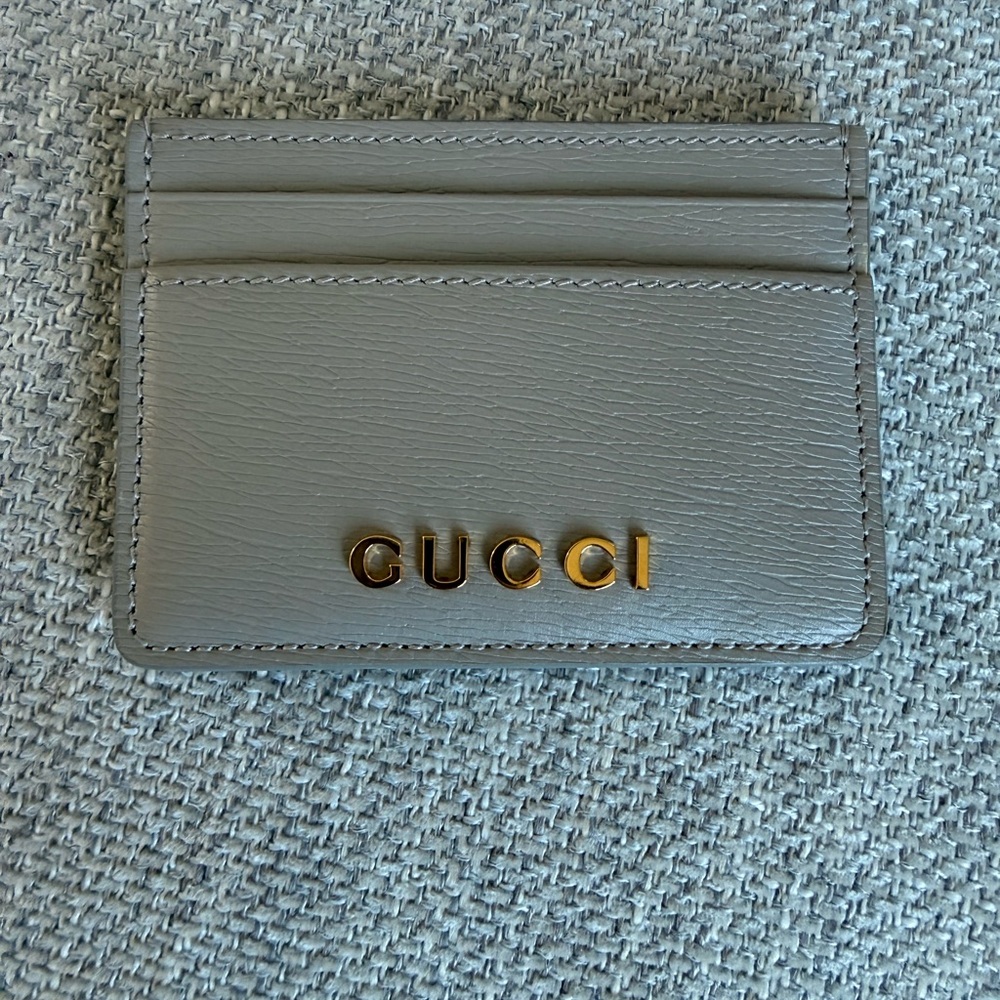 Gucci Gray Leather Card Holder with Gold Logo